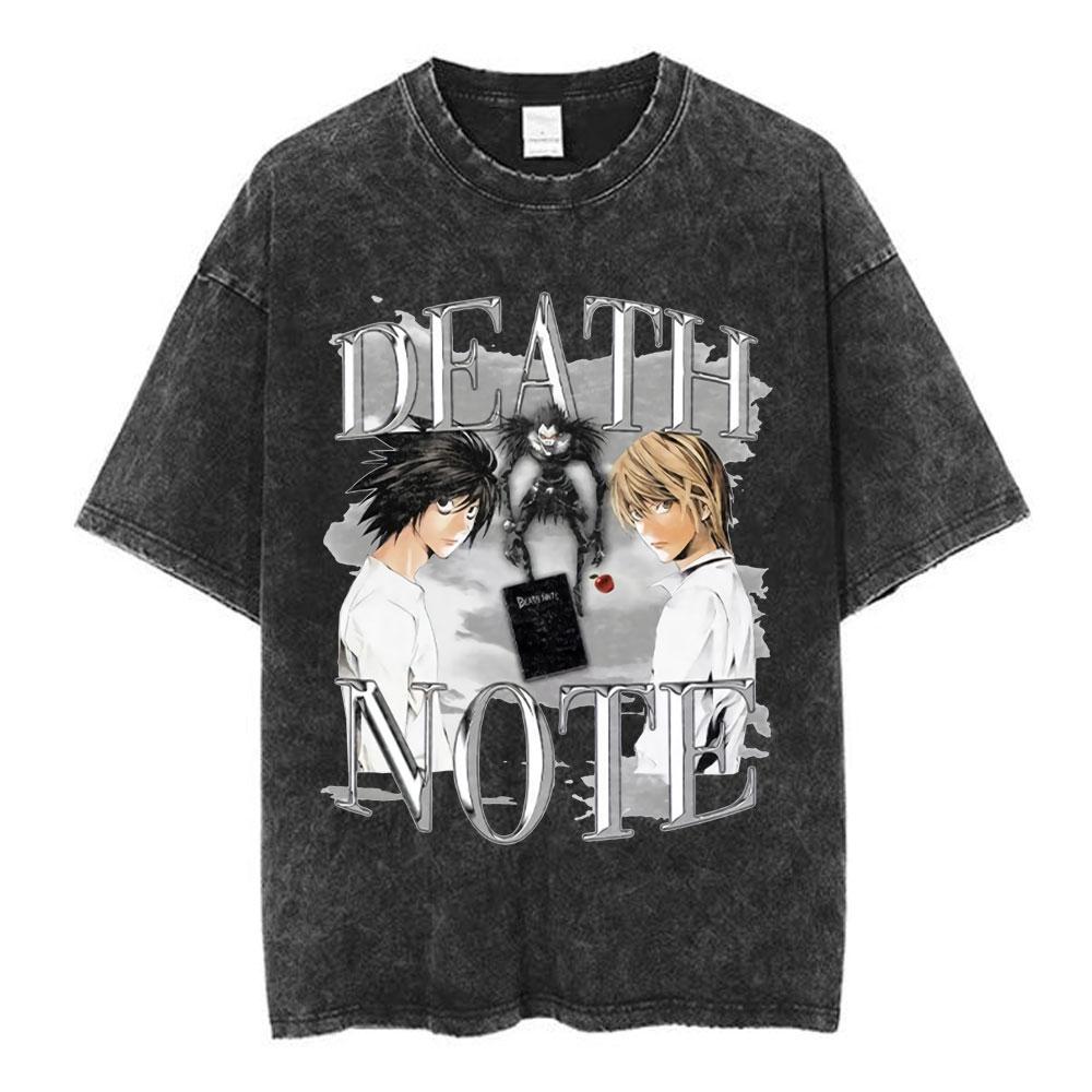 Anime Death Note Vintage Washed T Shirt Manga Yagami Light Misa Amane Graphic Tshirt Male Women Fashion Cotton Casual T Shirts