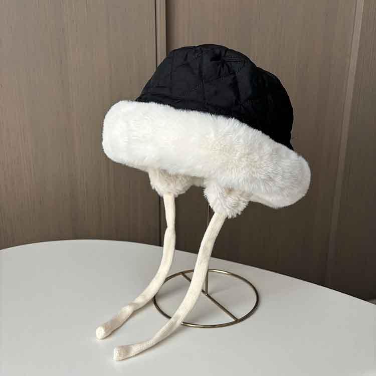 

Монгольская защита ушей шляпа рыбака, для езды на велосипеде осенью и зимой, подчеркивающая маленькое лицо, сложенная и утолщенная шляпа-ведерко, ветрозащитная и теплая M（56-58cm） чёрный