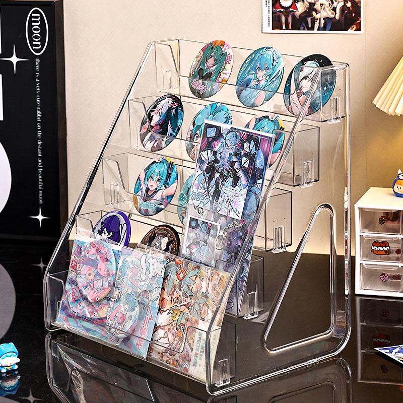 1pc stepped acrylic badge display rack, transparent desktop storage rack suitable for anime bars cards jewelry accessories