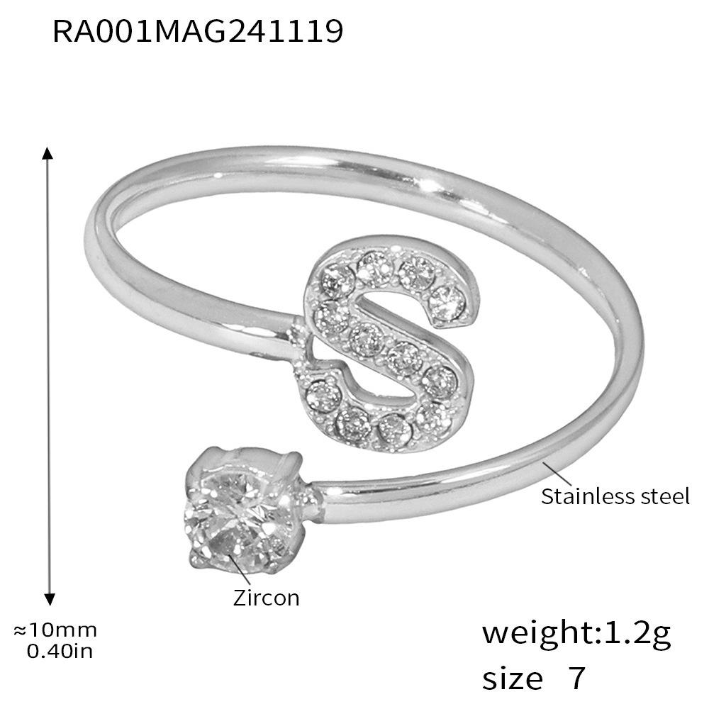 Oumeika Titanium Steel Jewelry Set: 26 Zircon-Inlaid Letters, PVD Gold-Plated Necklace, Bracelet, Earrings, and Ring.