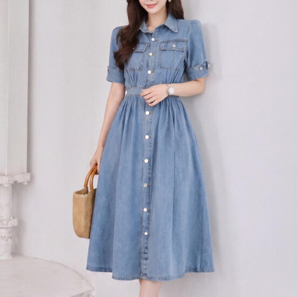 Morris Coming Home Short Sleeve Flare Denim Dress M2605op054b