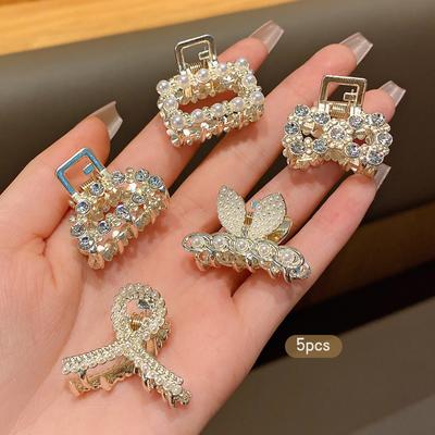 5 strass metallici, perle finte, versione coreana, temperamento squisito, fermaglio per capelli, pinza piccola