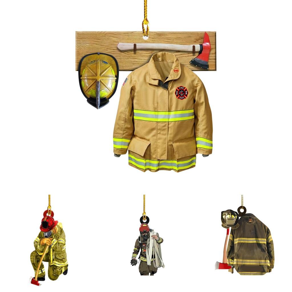 Style Vintage Acrylic Firefighter Car Hanging Ornament For Christmas Tree Decoration