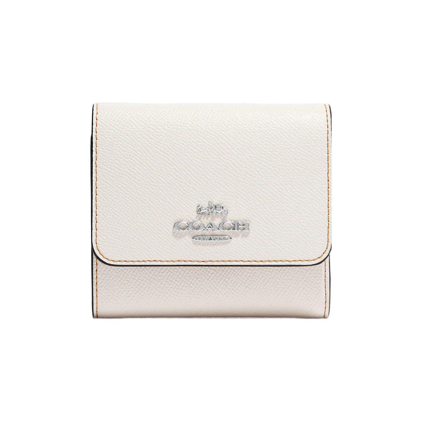 Coach Trifold Wallet 11 Solid Color Letter Logo Three-Fold Cross Grain Leather Coin Purse Women wallet White CJ662-SVCAH Basic Set (Bag+Dust Bag)