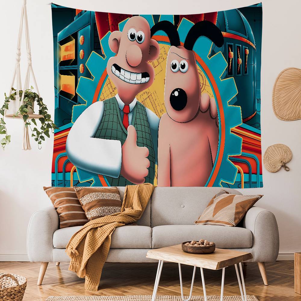 WWallace und GGromit Bedruckter Großer Wandteppich Kunst Science-Fiction Zimmer Heimdekoration Dekoration Decke