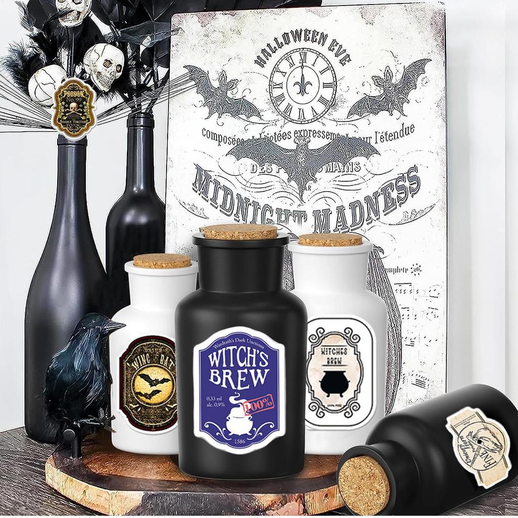 50PCS Halloween Retro Horror Gothic Wine Bottle Decals Vintage Waterproof Witch Potion Graffiti Stickers for Party Decor