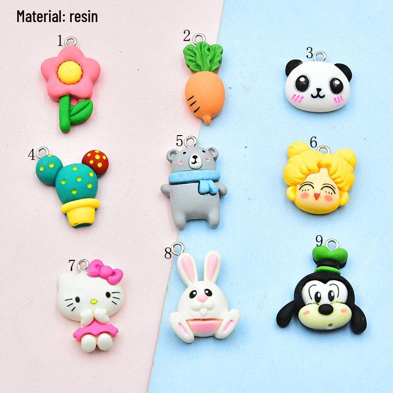 DIY Handmade Jewelry Accessories: Resin Cute Rabbit, Panda, Cactus, and Flower Pendants