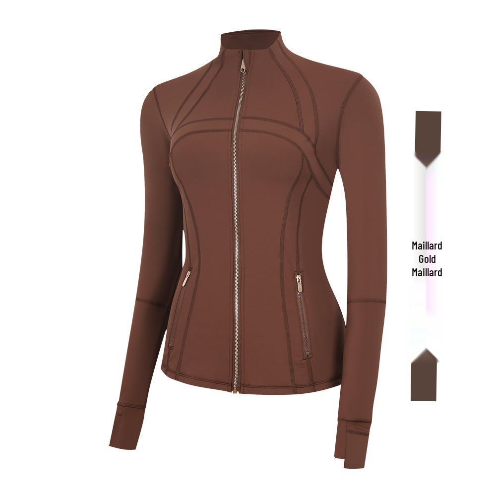 Lulu Women's Slim Fit Stand Collar Yoga Jacket with Gold Zipper – Long Sleeve Sports Fitness Outerwear