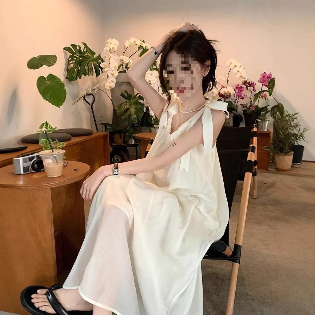 French gentle wind suspender dress women's summer new loose high waist thin temperament seaside vacation long skirt