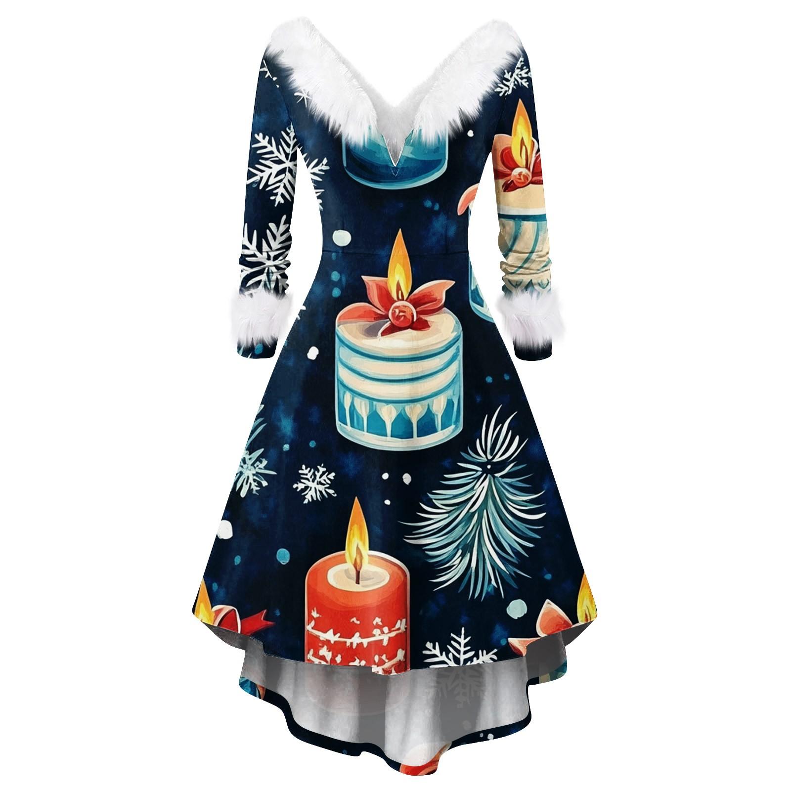 

Женские модные повседневные облегающие платья с V-образным вырезом и рождественским принтом для вечеринок с длинным рукавом, повседневные платья XL