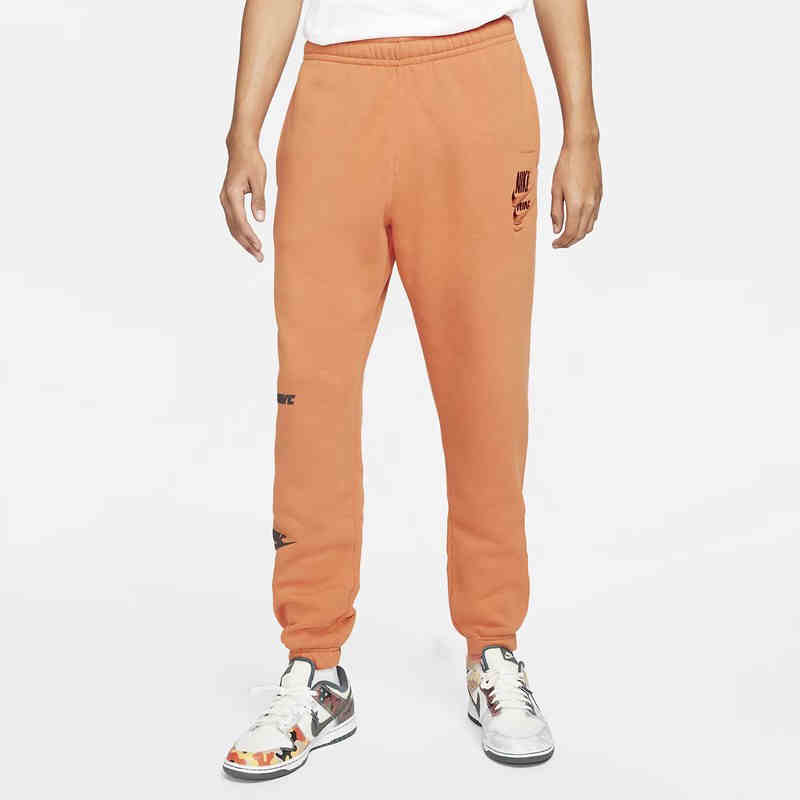Nike Logo Print Straight-Leg Sweatpants Men Bottoms Orange DM6872-808