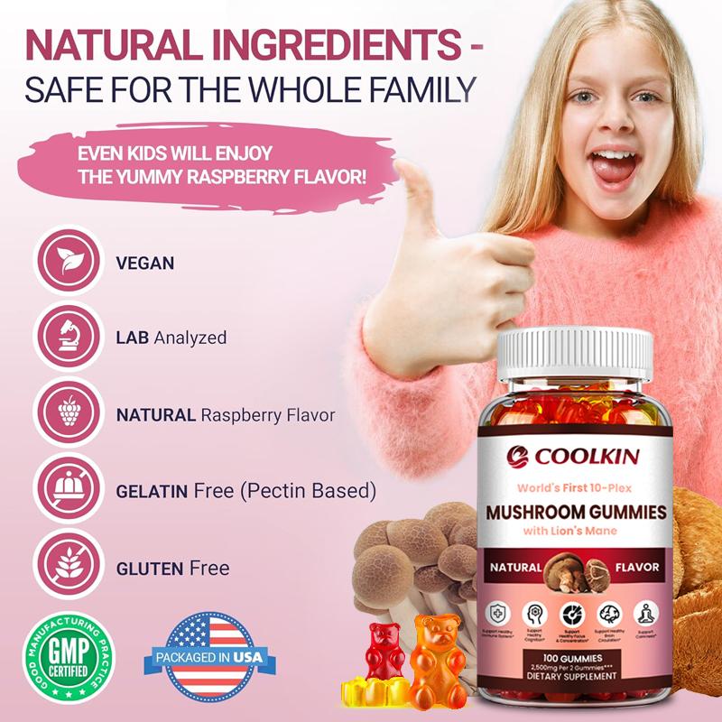 Gomitas de complejo de champiñones, 2500 mg, mejoran la memoria y fortalecen la inmunidad, vegetarianas, sin gluten.