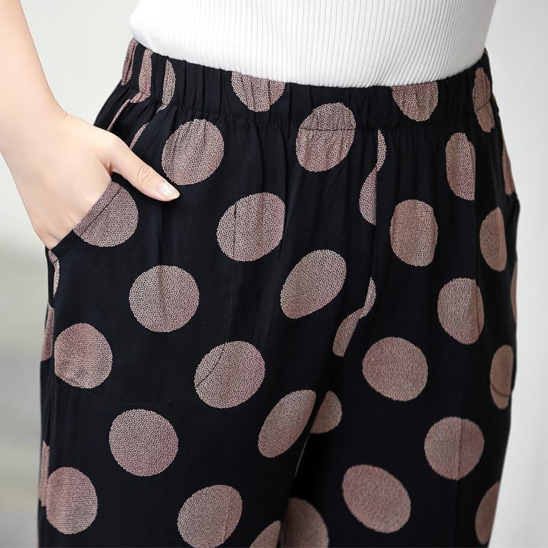 Plus Size Hose mit hoher Taille, Sommer, Vintage-Druck, elastische Taille, klassische gerade Hose für Damen