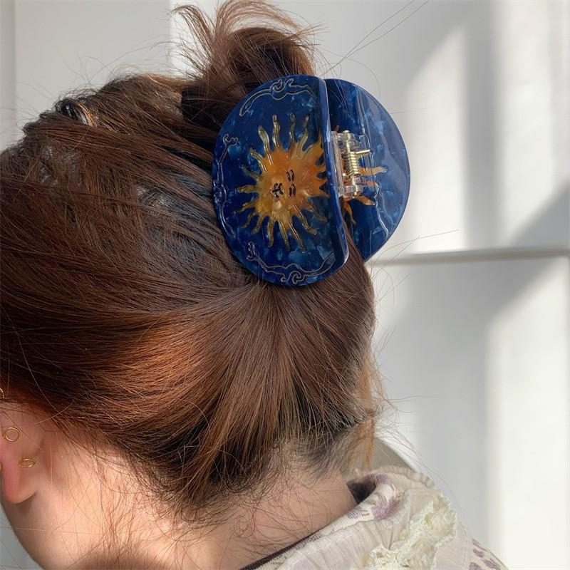 1pc European and American style shark clip high-end feeling sun pattern hair grab personalized hair accessory new style
