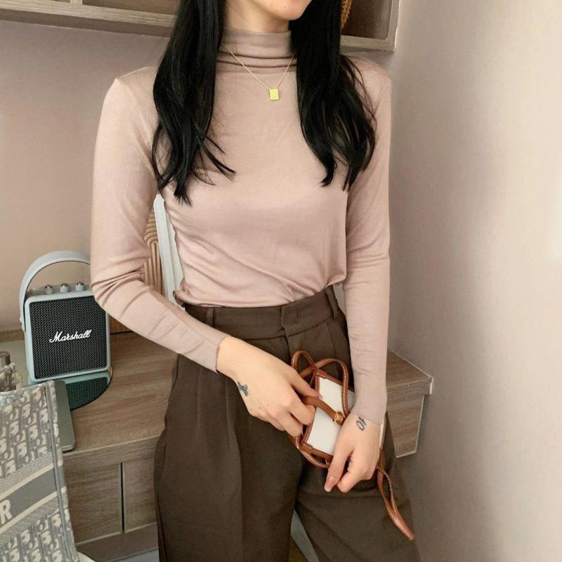 Nine Colors Women's High Neck Modal Base Top - Korean Style Solid Color Long Sleeve for 2025 Autumn/Winter.