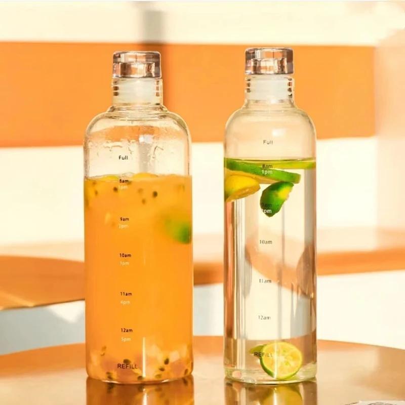 Neueste Wasser Tasse Sport Wasser Flasche Mit Zeit Skala Paar Kunststoff Tragbare Wasser Behälter Anti-drop Outdoor Wasser Flasche