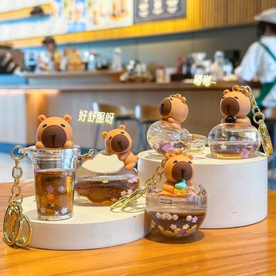 Flowing Sand Bottle Capybara Key Ring Bobblehead Capybara Backpack Pendant  Hangings