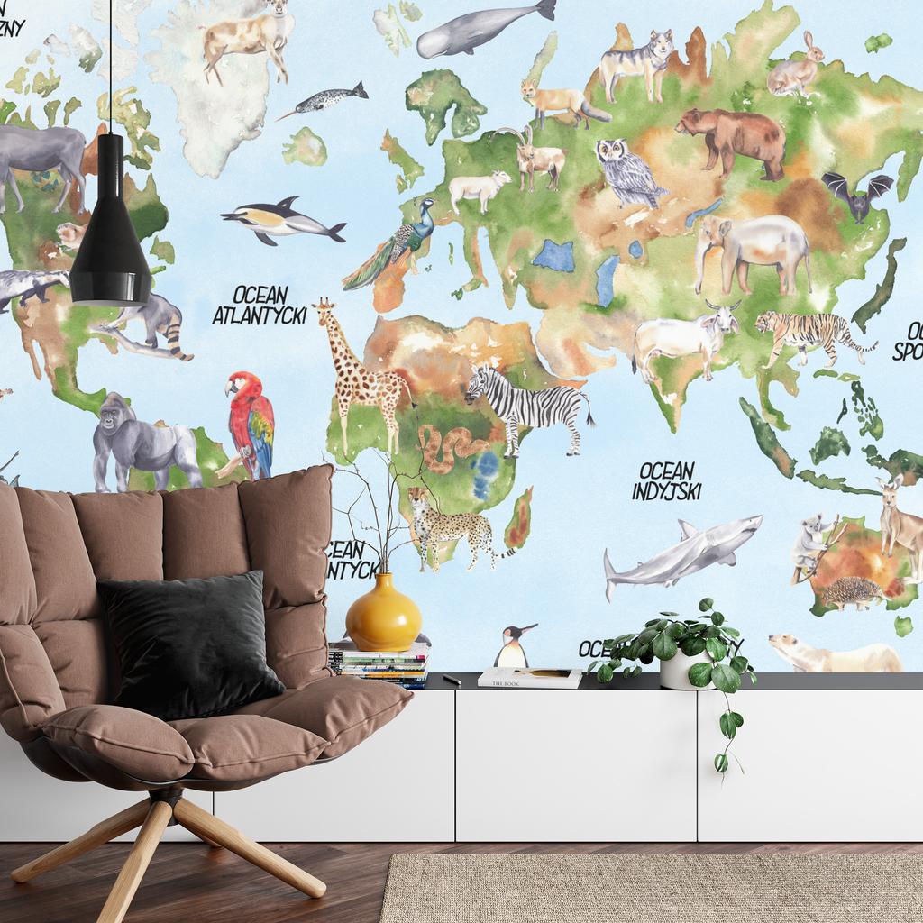 Photomural Watercolour World Map Non-Woven 368x280