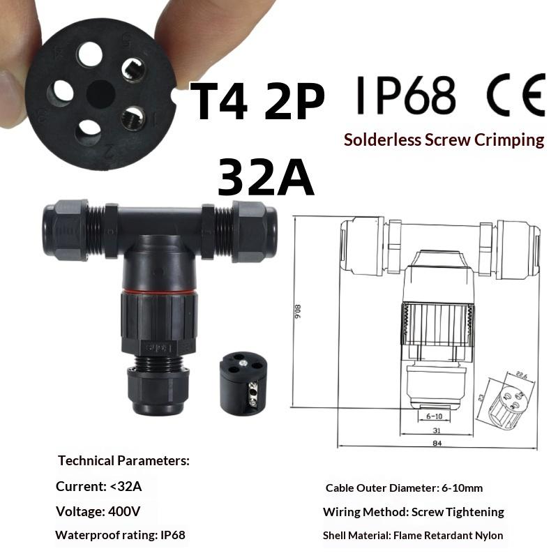 IP68 T Shape Electric Connector 1Pcs Waterproof Screw Push-in Terminal for Balcony Lighting Extensions