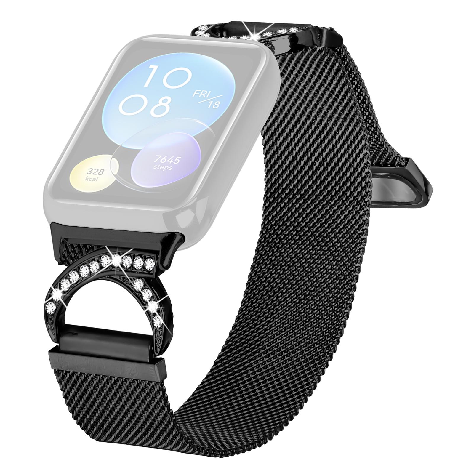 

For Xiaomi Redmi Watch 4 Watch Band Milanese Metal Strap Rhinestone Decor Black