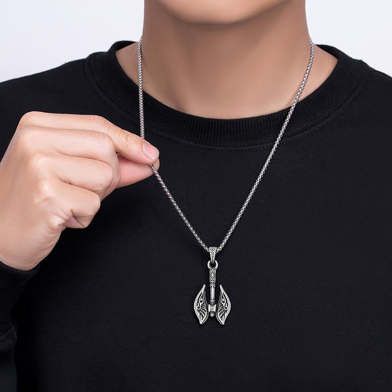 Double Axe Viking Necklace Nordic Gothic Axe Men's Pendant