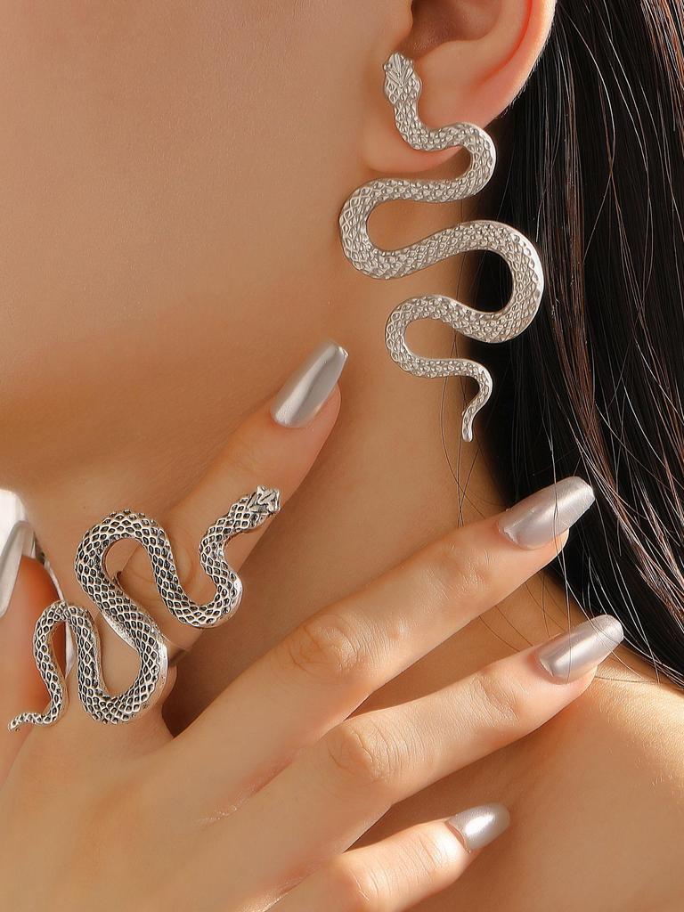 Verstellbares Armband & Ring Set im europäischen & amerikanischen Stil mit Schlangendesign für Männer & Frauen