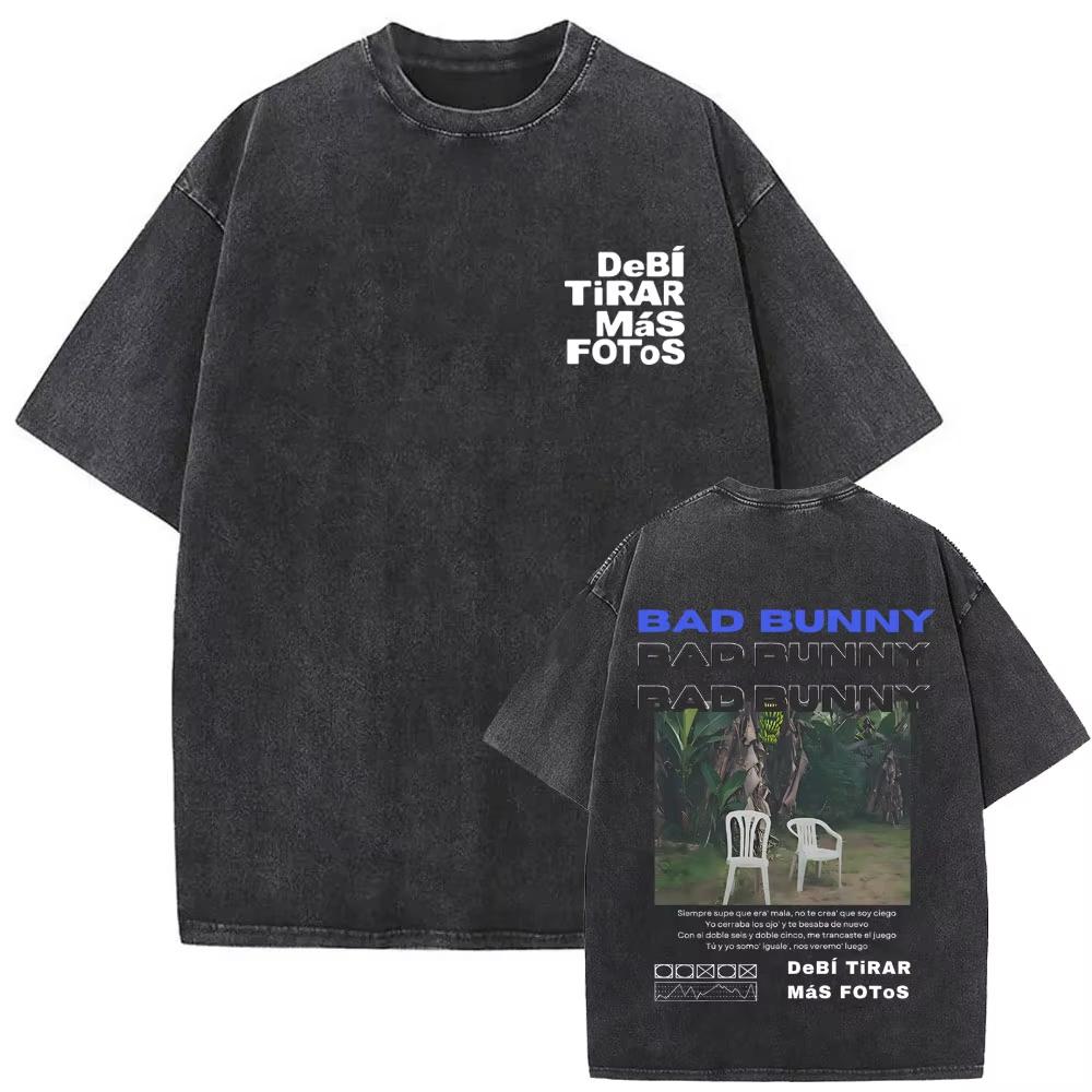 Rapper Bad Bunny Graphic Tshirt Debi Tirar Mas Fotos DTMF Washed Vintage T Shirt Mens Women Hip Hop Fashion Oversized Tshirts
