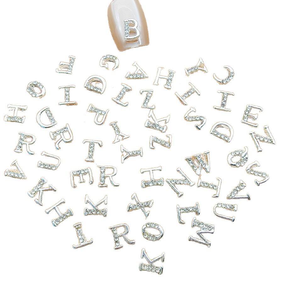 Cross Alloy Rhinestone Nail Art: 26 English Letters, Super Shiny Metal Stickers