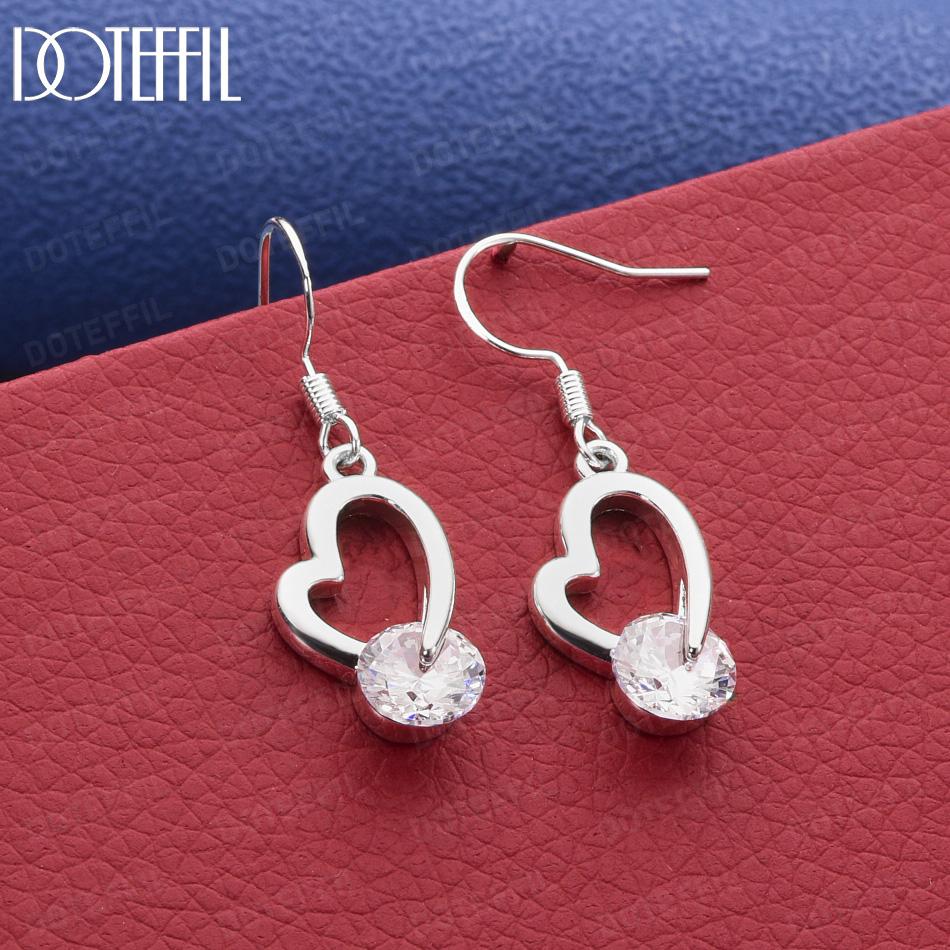 925 Sterling Silver AAA Zircon Heart Pendant Earrings - Romantic Gift Jewelry 3.20*1.30CM
