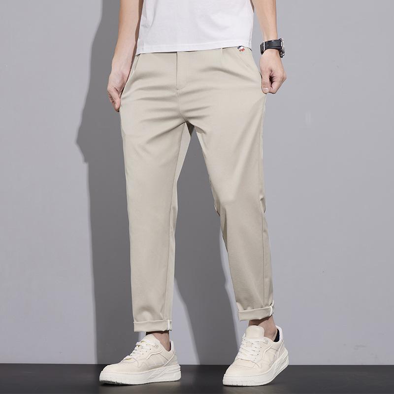 

Ice-Silk Casual Trousers for Men New Summer Style: Lightweight, Drapey, Relaxed Fit Slightly Straight Leg, Solid Colour Cropped Trousers 38 хакі