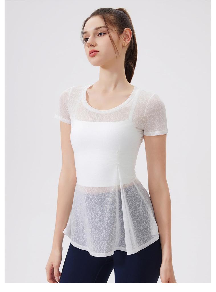 SEYIXU Slim Fit Short Sleeve Yoga Gym Yoga Sexy Perfect for and More A Type Women's Top, Mid-Length, Sheer, Wear, Fitness, Figure-Concealing, T-Shirt,