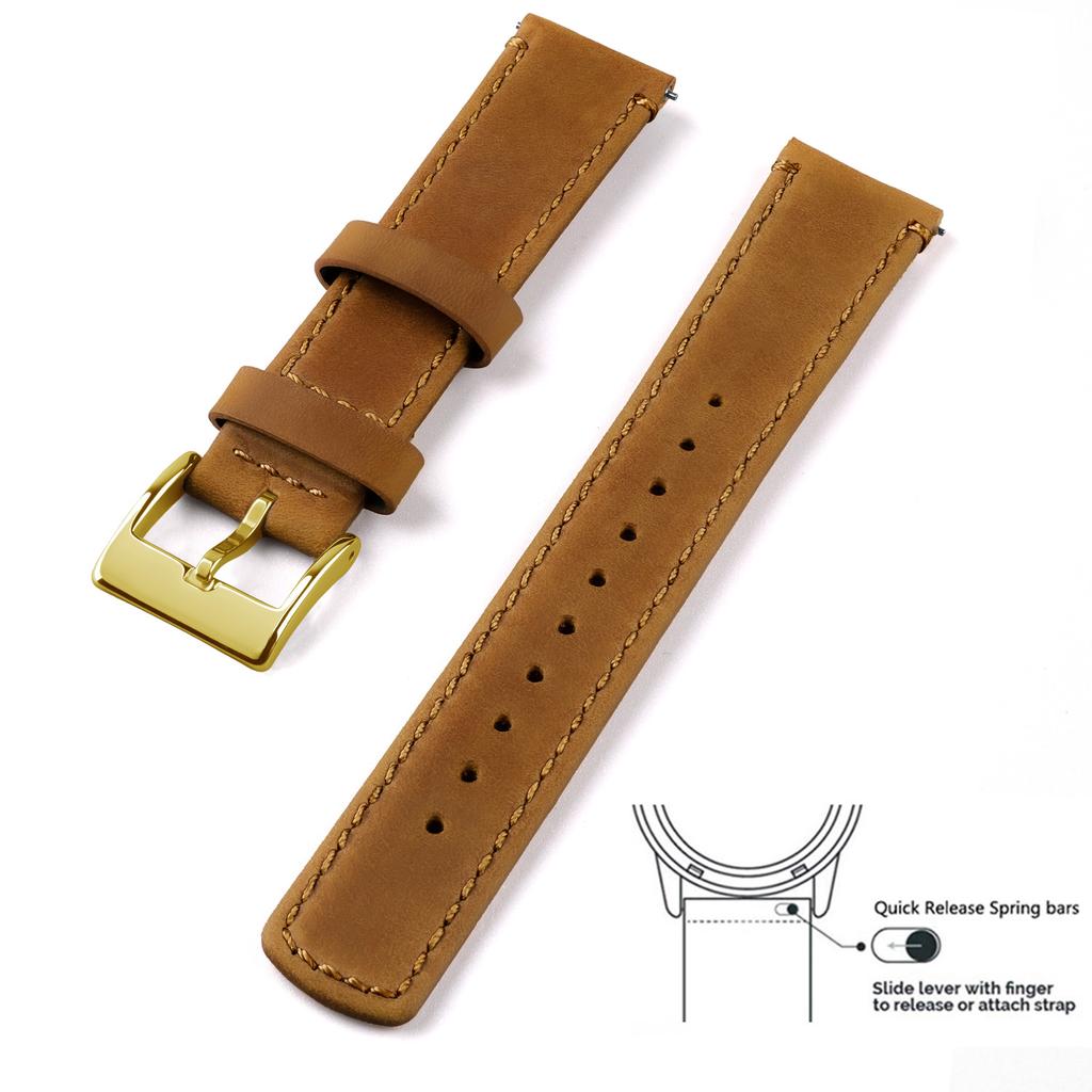 Genuine Leather Top Grain Watch Band, Quick Release 20mm/22mm Watch Strap, Fits Samsung Galaxy Watch, Men and Women Watch band