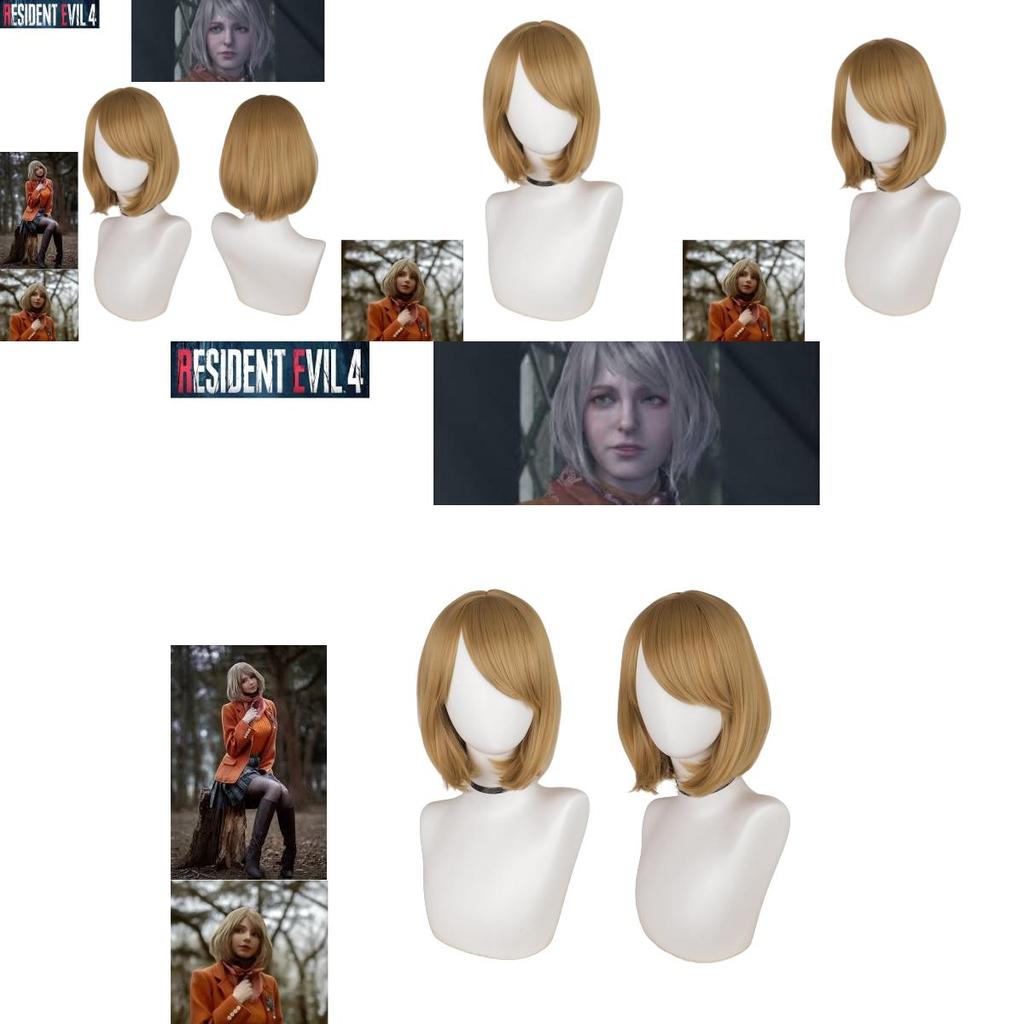 Biohazard 4 Remake Ashley Graham Wig Short Brown Pear Blossom Style Cosplay Hairpiece