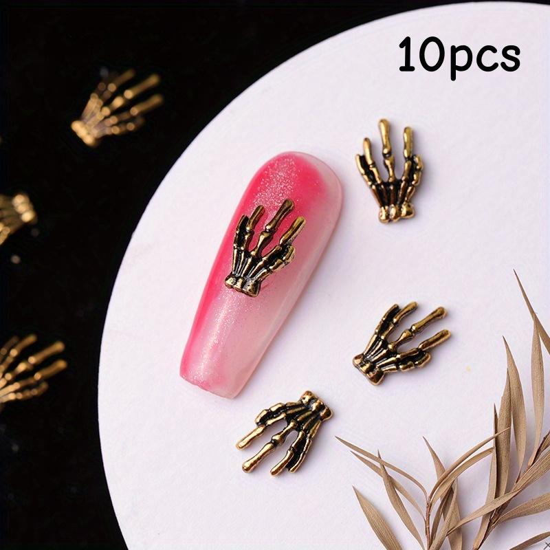 10 piece set of skeleton hand alloy nail jewelry Halloween skeleton dark style nail decoration