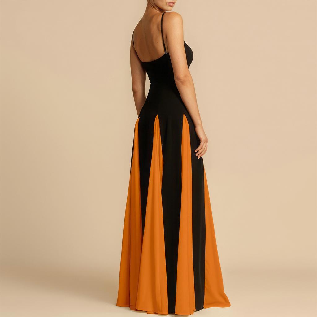 Damen Modisches Kontrastfarbenes Locker Tailliertes Kleid mit Hosenträgern