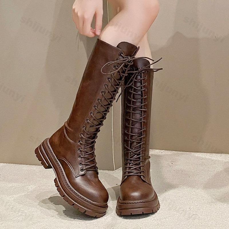 Autumn Winter Thick Heel Knight Boots Women Over Knee High Tube Long Motorcycle Boots New Versatile Square Head Buckle Style