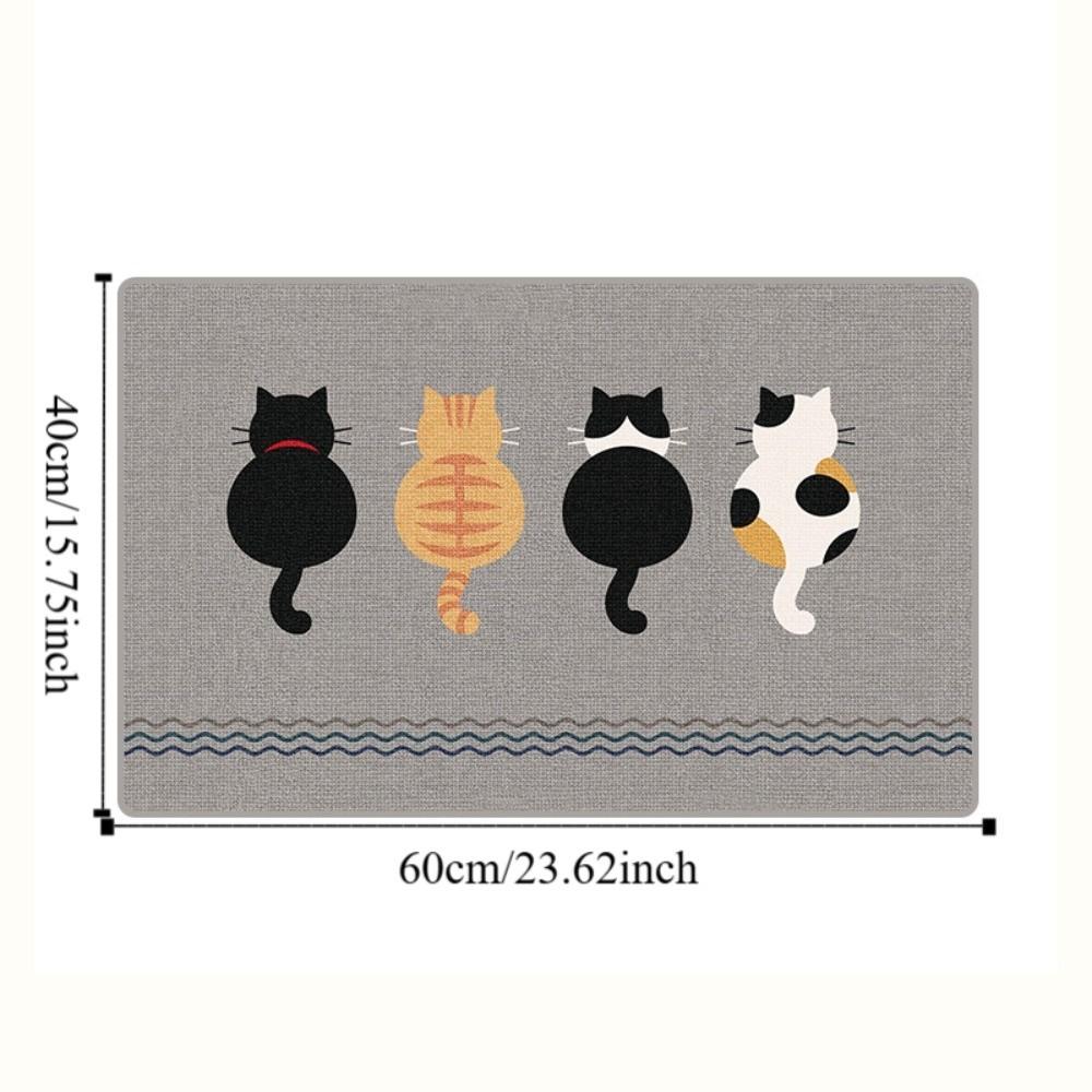 Flax Cat Door Mat Cartoon Kitchen Mat Durable Entrance Doormat  Laundry Room