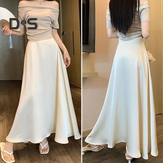 Women Fishtail Skirt High-Waisted Satin-Like Breathable Maxi Skirt Solid Color Office Skirt Work Leisure Daily Wear