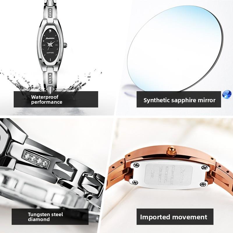 JINSHIDUN Brand Watches, Fashionable Tungsten Steel Thin Quartz Watches, Waterproof Ladies' Watches