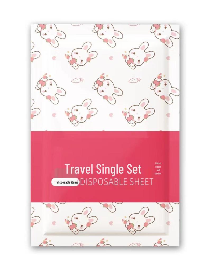 Travel-Sized Disposable Bedding Set: Sterilized 4-Piece Pack with Individually Wrapped Duvet Cover and Pillowcase for Train, Hotel, or B&B.