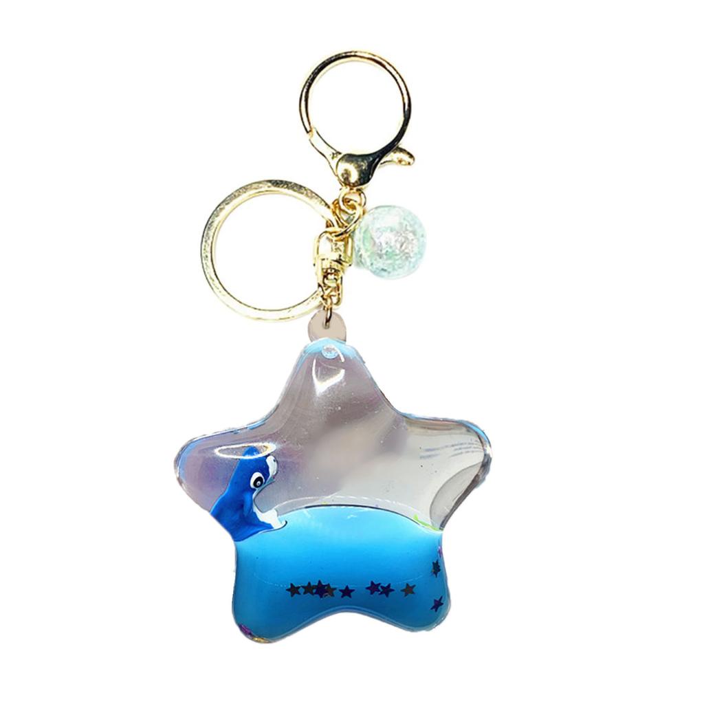 Creative Pentagrams Oil Liquid Quicksand Keychain Cartoon Animals Floating Charm for Car Keys Handmade Bag Pendant