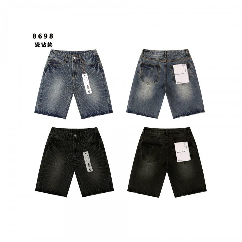 Lila Vintage Gewaschene Jeansshorts Herren Entspannte Gerade Passform Lässige Streetwear