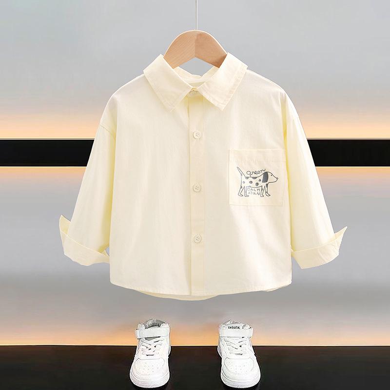 

2024 Белая рубашка с длинным рукавом для мальчиков - Стильная весенне-осенняя одежда для детей 130 cm бежевый