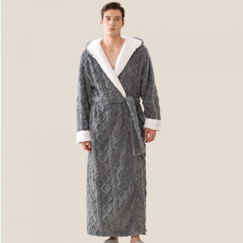 B2W Digital Mens Womens Flannel Robe Hooded Fleece Bathrobe Thick Warm Winter Loungewear