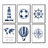 World Map Hot Air Balloon Sailboat Compass Retro Wall Art Nordic Posters Painting Cartoon Pictures Kids Room Decor Canvas Prints