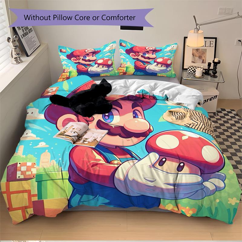 Super Mario Adventure Print 3Pcs Bedding Setduvet Cover With 2 Bedropillowcase Home Birthday Gift