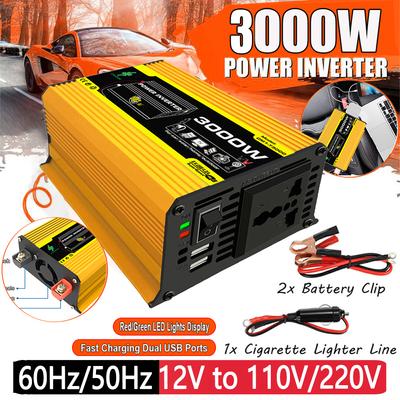 Przetwornica samochodowa 3000 W, przetwornik 12 V 220 V, DC 12 V na AC 220 V 110 V, automatyczna, modyfikowana, sinusoidalna ładowarka USB, akcesoria samochodowe