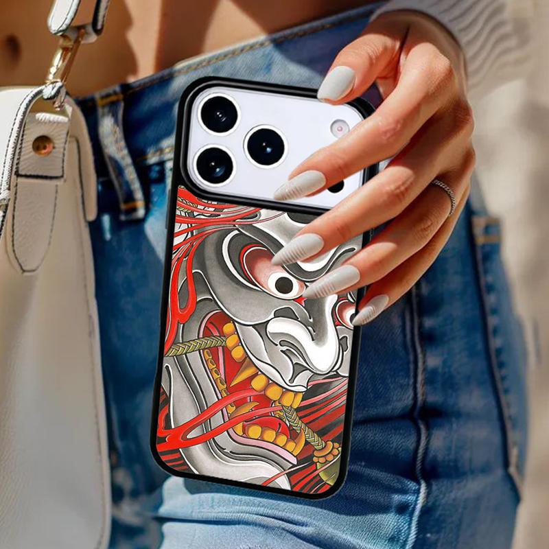 Japanese Oni Hannya Samurai Demon Mask Phone Case For iPhone 17 Air 14 15 13 12 Max Cover For Apple 14 15 16 16e 11 Pro Max Plus