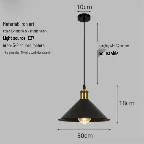 Industrial Black Retro Wrought Iron Pendant Lamp - Modern, Simple Design for Restaurants, Bars, and Hotels