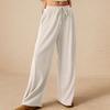 Women Comfortable Casual Drapery Bandage High-Waisted Solid Color Loose Fit Wide Leg Pants